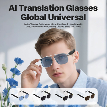 Ochelari inteligenți cu traducere AI pentru muzică, ochelari de soare din metal cu Bluetooth audio și protecție UV - BT 5.0, rază 10 m, baterie 4–8 h, IPX4