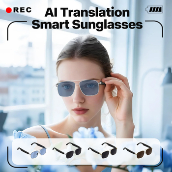 Ochelari inteligenți cu traducere AI pentru muzică, ochelari de soare din metal cu Bluetooth audio și protecție UV - BT 5.0, rază 10 m, baterie 4–8 h, IPX4