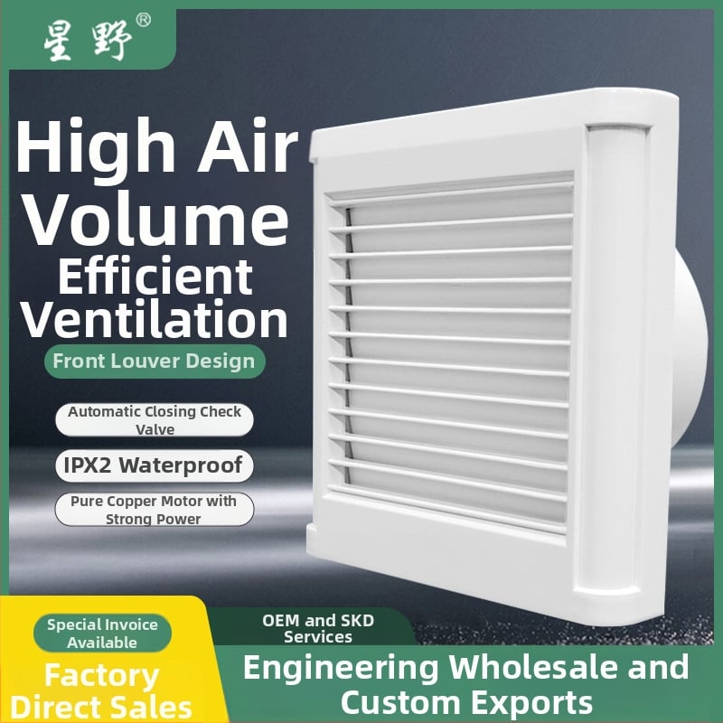 Fürdőszobai ventilátor elülső redőnyös, üvegablak stílus, 220 V, 15/18/25 W, mechanikus működtetés