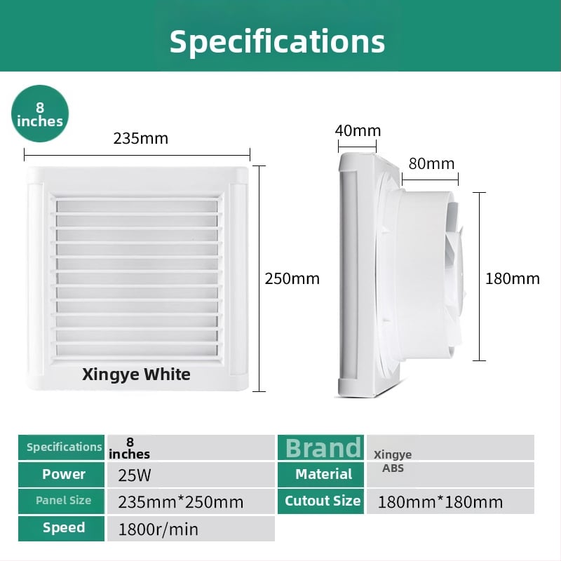Fürdőszobai ventilátor elülső redőnyös, üvegablak stílus, 220 V, 15/18/25 W, mechanikus működtetés