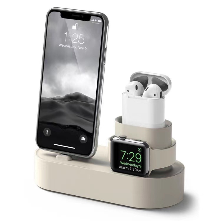 Suport de birou Apple cu bază de încărcare 3 în 1 din silicon, compatibil cu iPhone, Apple Watch și AirPods