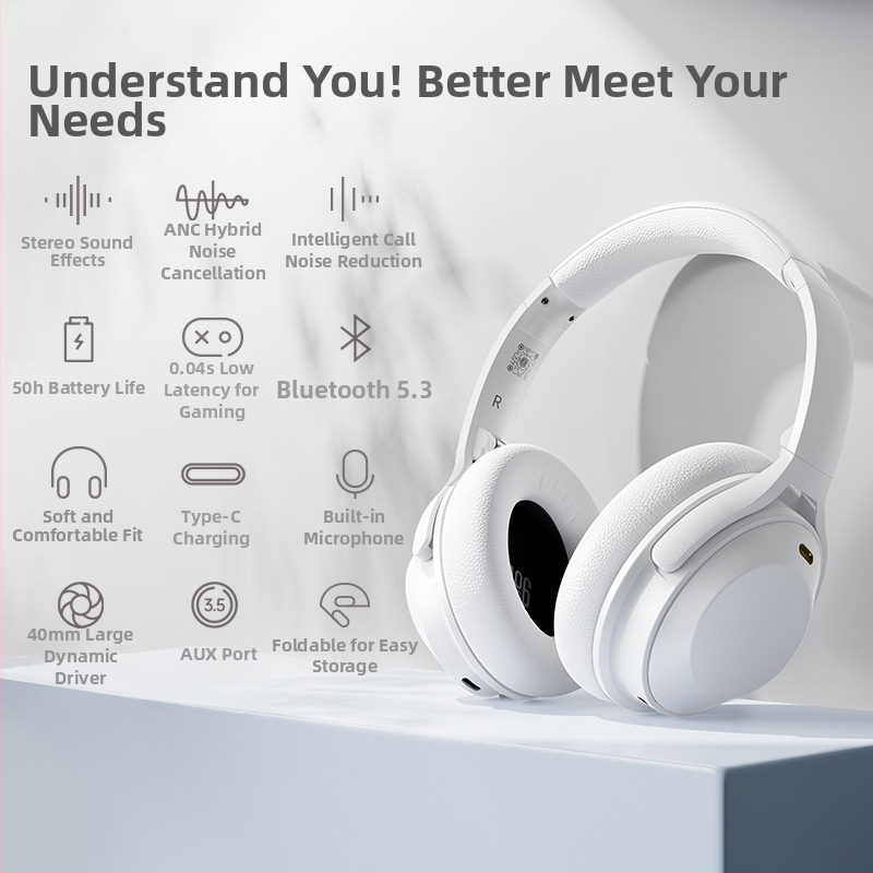 FINGERTIME A06 Bluetooth slušalice s ANC, Bluetooth 5.3, domet 15 m, trajanje baterije >8 h, stereo