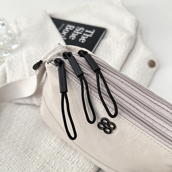 Geantă de umăr din nailon impermeabilă pentru femei - închidere cu fermoar, căptușeală din poliester, formă orizontală dreptunghiulară, buzunar pentru telefon, bretea simplă