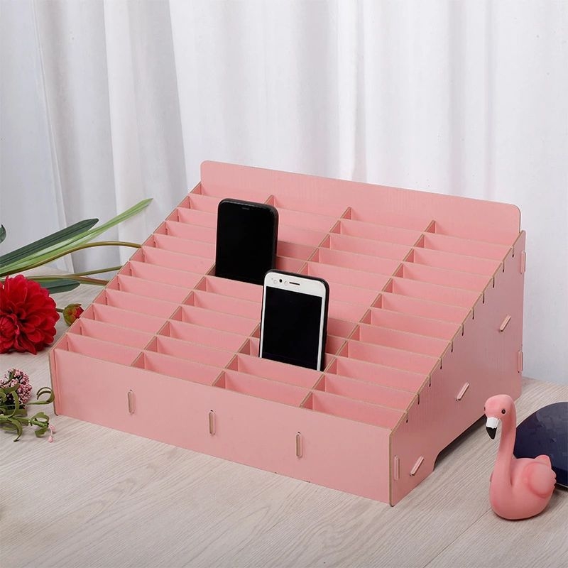 Cutie de depozitare pentru birou cu mai multe compartimente, placă din fibre de lemn, model în carouri, stil modern minimalist