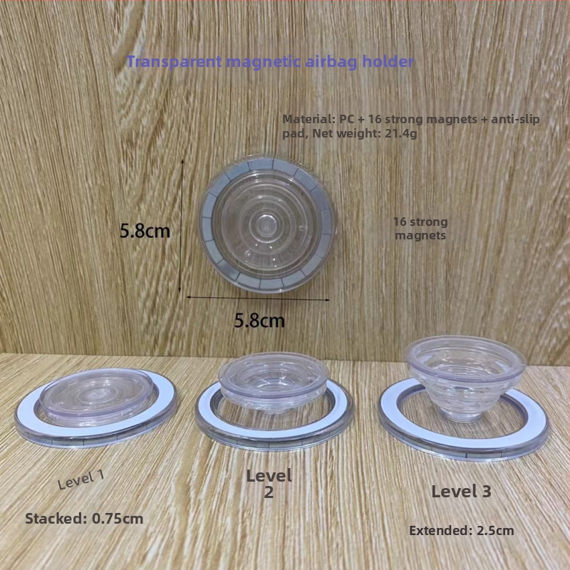 MagSafe magnetický držiak na mobil s airbagom, odnímateľný, vysúvací, priehľadný, z PC materiálu