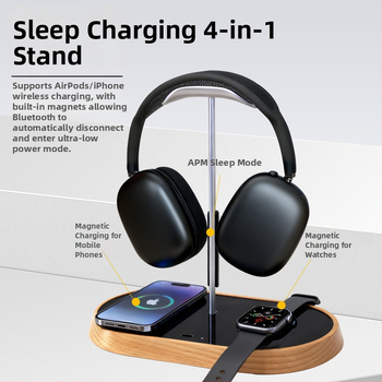 Datora galda statīvs austiņām ar bezvadu uzlādi, modeļa B15a, darbība uz datoru, pielāgošana pieejama