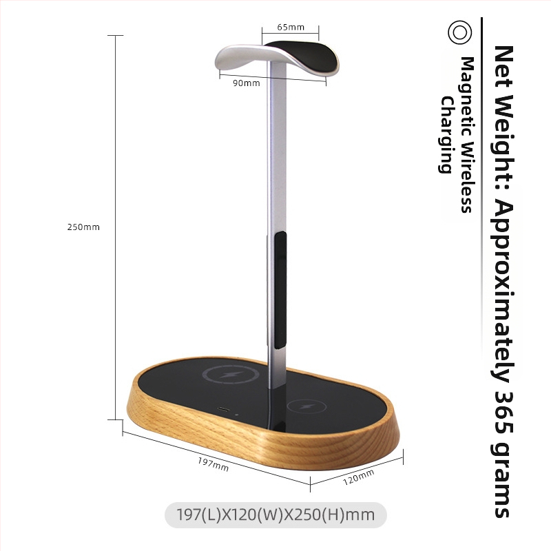 Datora galda statīvs austiņām ar bezvadu uzlādi, modeļa B15a, darbība uz datoru, pielāgošana pieejama