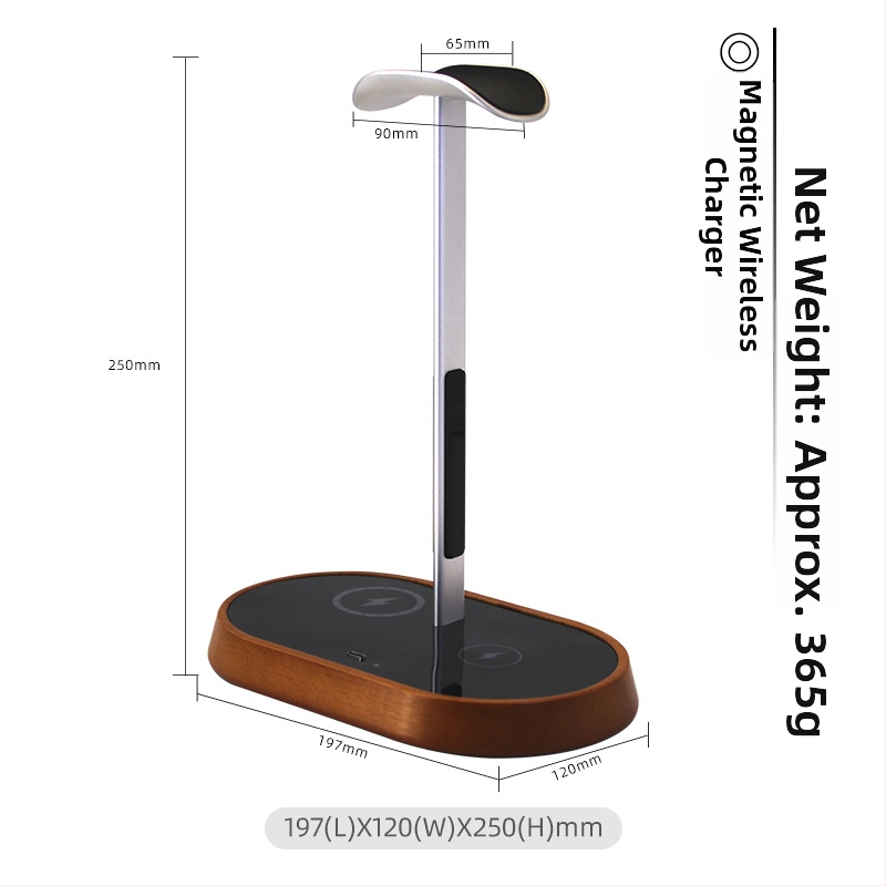 Datora galda statīvs austiņām ar bezvadu uzlādi, modeļa B15a, darbība uz datoru, pielāgošana pieejama