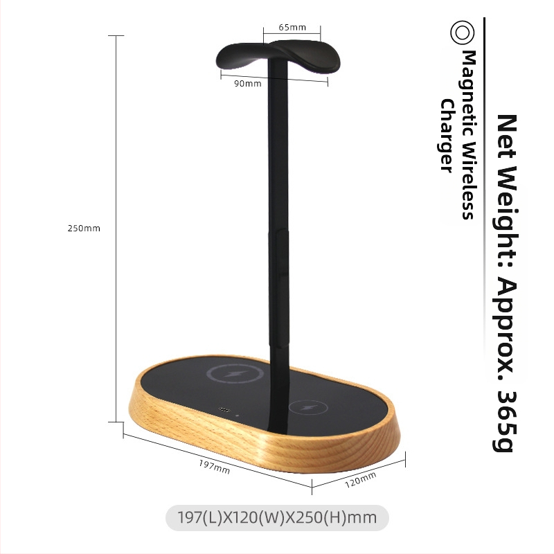 Datora galda statīvs austiņām ar bezvadu uzlādi, modeļa B15a, darbība uz datoru, pielāgošana pieejama