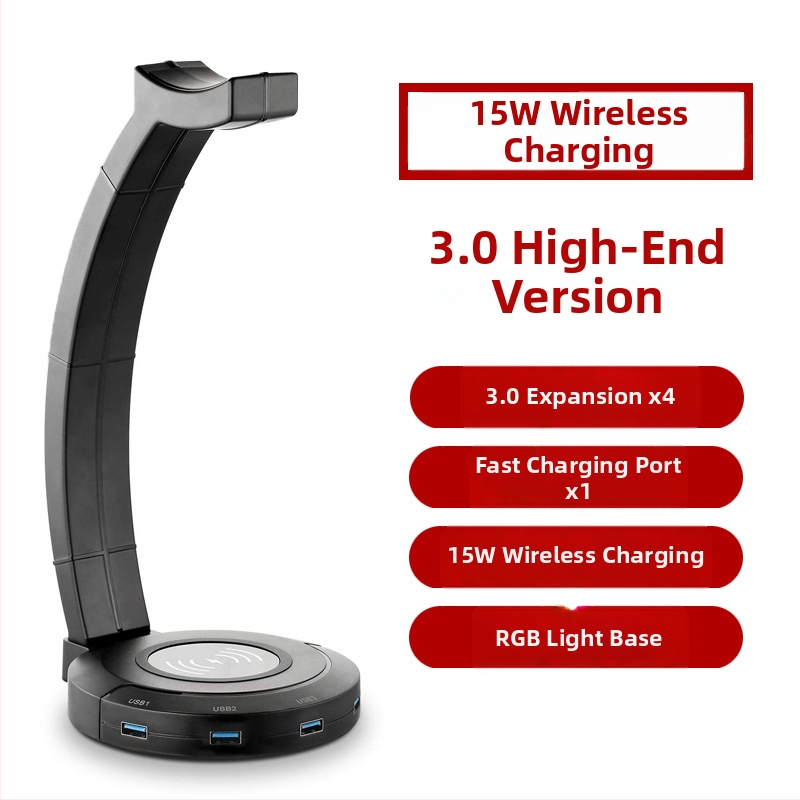 Držiak na slúchadlá s USB bezdrôtovým nabíjaním a RGB osvetlením, univerzálna kompatibilita, model CHZ001