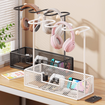 2-u-1 nosač za slušalice i spremnik za Switch kontroler | stolni metalni, 2 etaže, jednostavan modern stil