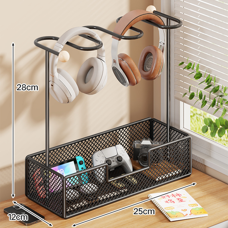 2-u-1 nosač za slušalice i spremnik za Switch kontroler | stolni metalni, 2 etaže, jednostavan modern stil