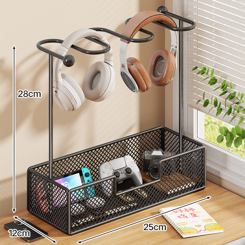 2-u-1 nosač za slušalice i spremnik za Switch kontroler | stolni metalni, 2 etaže, jednostavan modern stil