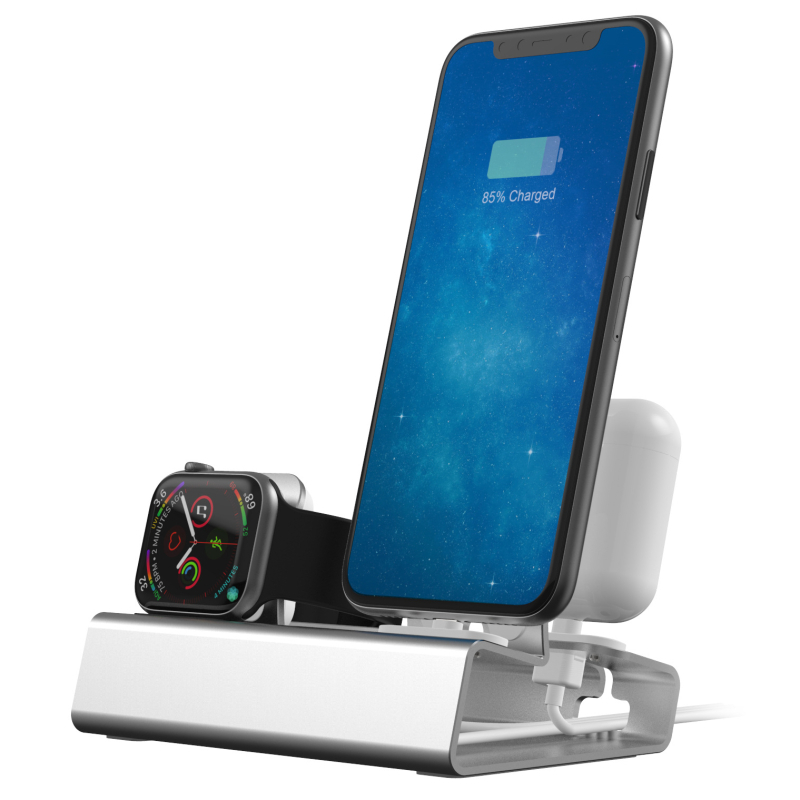 3-u-1 aluminijska stolna baza za punjenje za Apple iPhone, Apple Watch i AirPods uz PD brzo punjenje (Model T030B-PD)