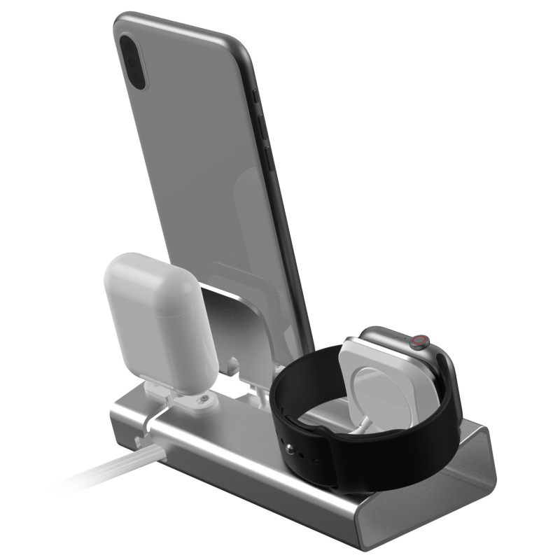 3-u-1 aluminijska stolna baza za punjenje za Apple iPhone, Apple Watch i AirPods uz PD brzo punjenje (Model T030B-PD)