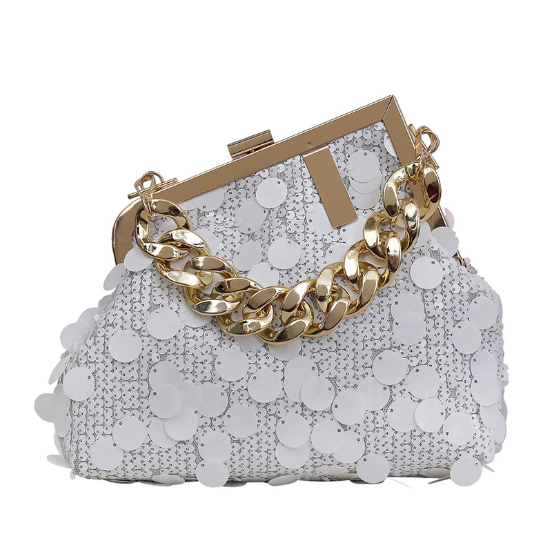 Sjajna ženska torbica u obliku školjke – PVC materijal, ulični stil, vodoravni kvadratni oblik, zaključavanje, poliester podstava