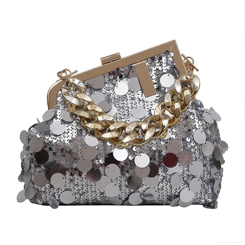 Sjajna ženska torbica u obliku školjke – PVC materijal, ulični stil, vodoravni kvadratni oblik, zaključavanje, poliester podstava