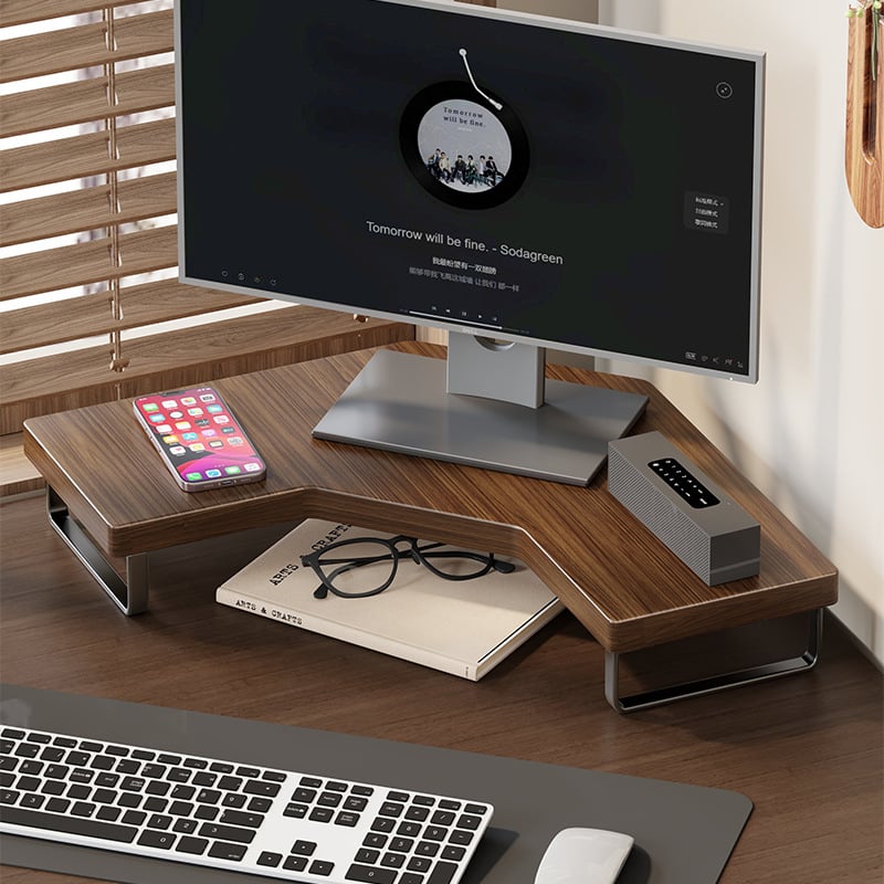 Suport de calculator pentru birou cu spațiu pentru monitor și tastatură — material lemn și fier, marcă Qin qi, compatibil universal, model 2219077838045971712, stil blat