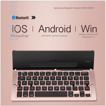 Vezeték nélküli Bluetooth hajtogatható billentyűzet, alumínium ötvözetből, univerzális kompatibilitás, állvánnyal, telefonokhoz és tabletekhez