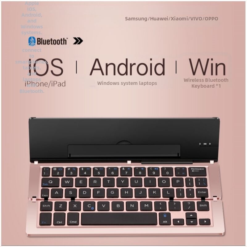 Vezeték nélküli Bluetooth hajtogatható billentyűzet, alumínium ötvözetből, univerzális kompatibilitás, állvánnyal, telefonokhoz és tabletekhez
