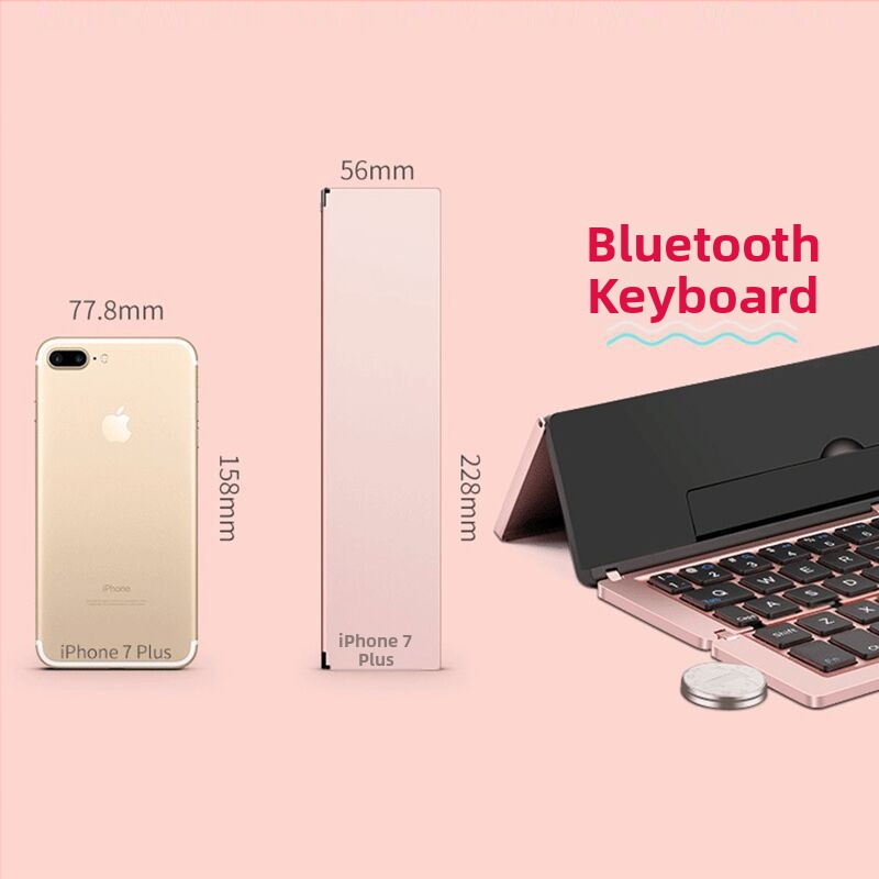 Vezeték nélküli Bluetooth hajtogatható billentyűzet, alumínium ötvözetből, univerzális kompatibilitás, állvánnyal, telefonokhoz és tabletekhez