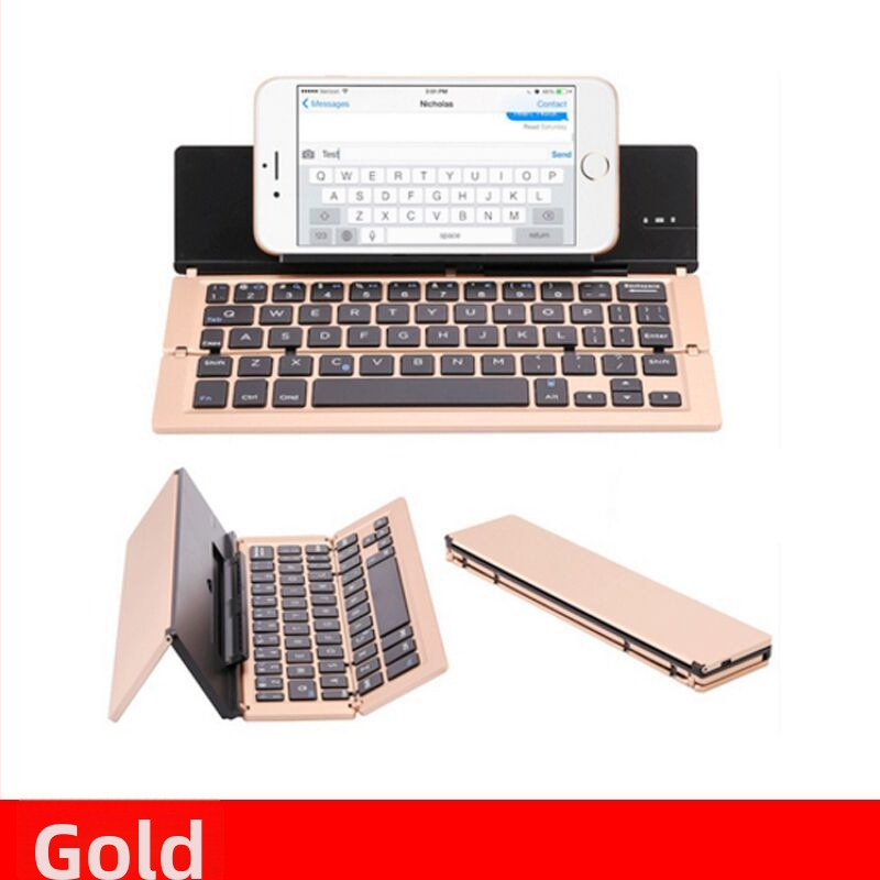 Vezeték nélküli Bluetooth hajtogatható billentyűzet, alumínium ötvözetből, univerzális kompatibilitás, állvánnyal, telefonokhoz és tabletekhez