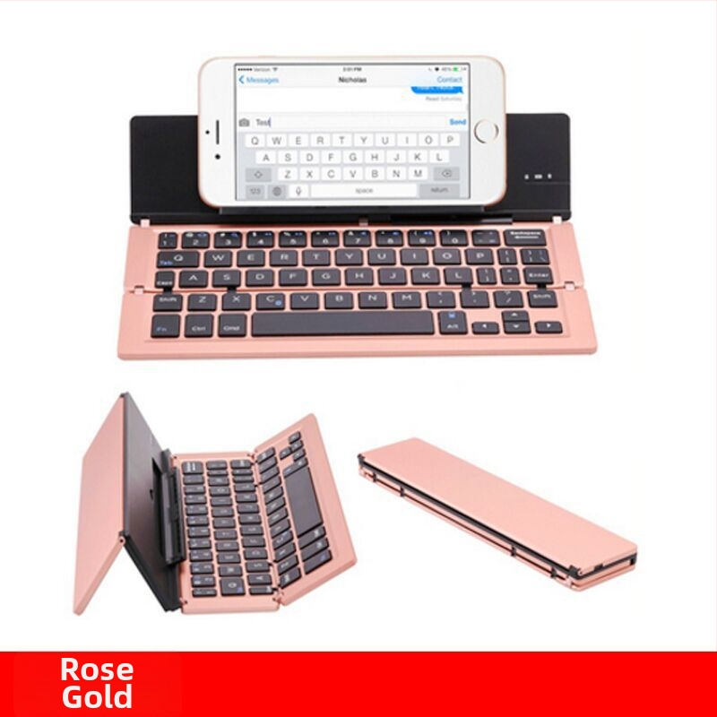 Vezeték nélküli Bluetooth hajtogatható billentyűzet, alumínium ötvözetből, univerzális kompatibilitás, állvánnyal, telefonokhoz és tabletekhez