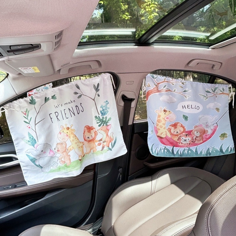 Αυτοκινητικό σκίαστρο ήλιου με σχέδιο αρκούδας, πολυεστερική ημιδιαφανής κουρτίνα, στερέωση με βεντούζα