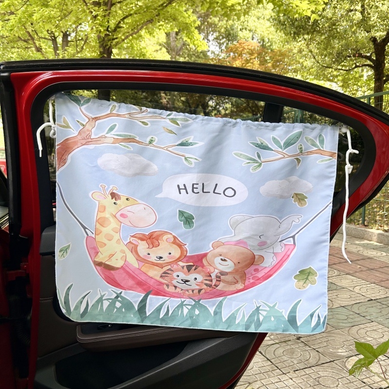 Αυτοκινητικό σκίαστρο ήλιου με σχέδιο αρκούδας, πολυεστερική ημιδιαφανής κουρτίνα, στερέωση με βεντούζα