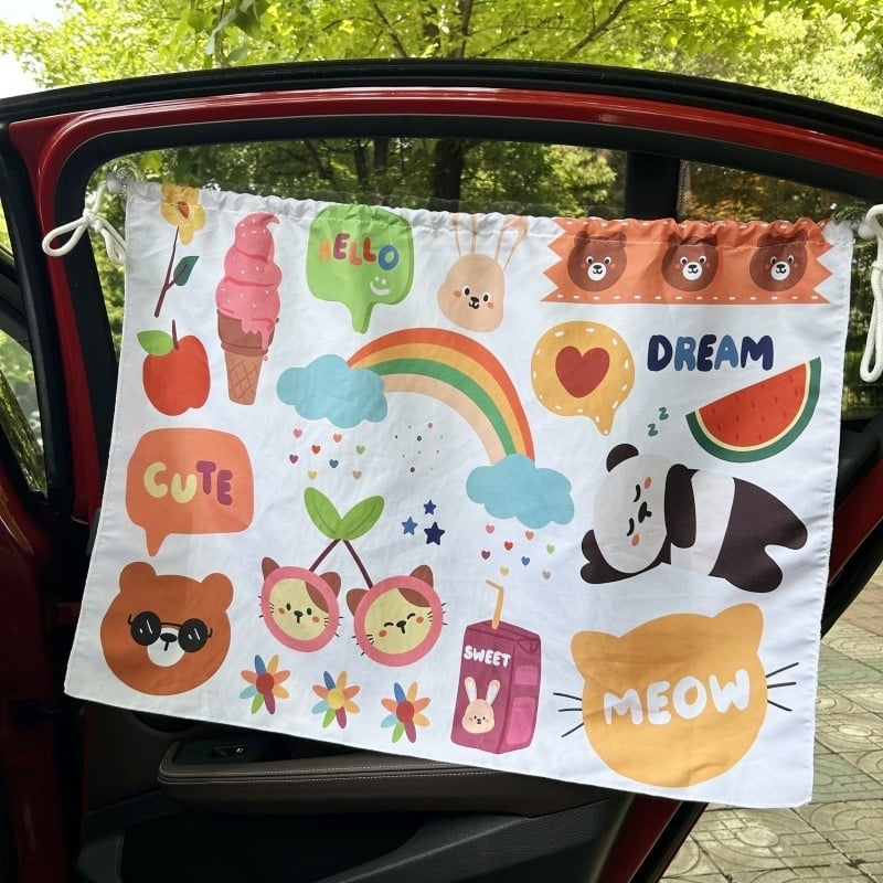 Αυτοκινητικό σκίαστρο ήλιου με σχέδιο αρκούδας, πολυεστερική ημιδιαφανής κουρτίνα, στερέωση με βεντούζα