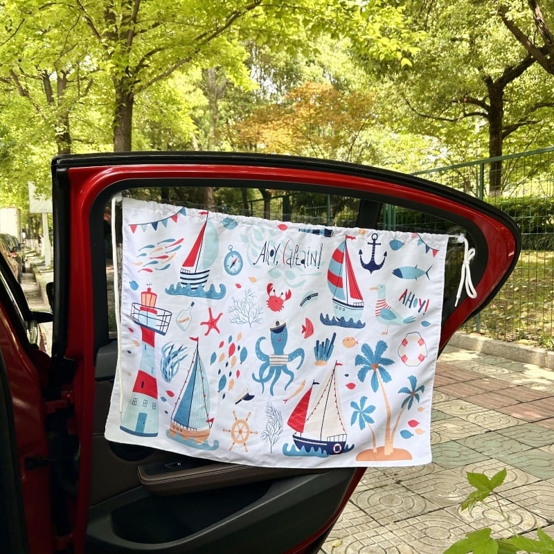 Αυτοκινητικό σκίαστρο ήλιου με σχέδιο αρκούδας, πολυεστερική ημιδιαφανής κουρτίνα, στερέωση με βεντούζα