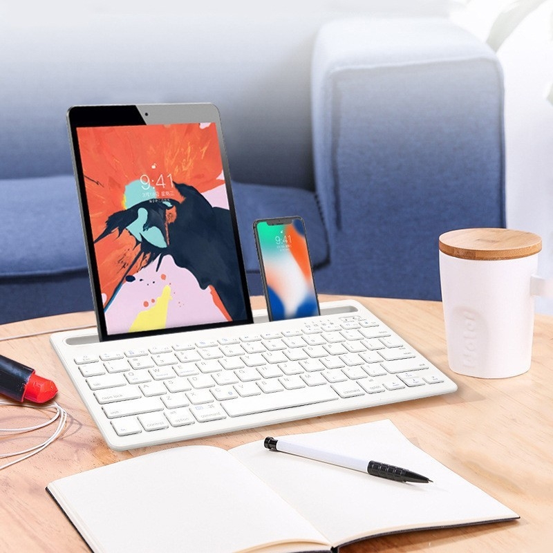 Bežična Bluetooth tipkovnica s držačem za potporu, kompatibilna s mobitelima, tabletima i prijenosnim računalima; ergonomski dizajn; težina 600 g