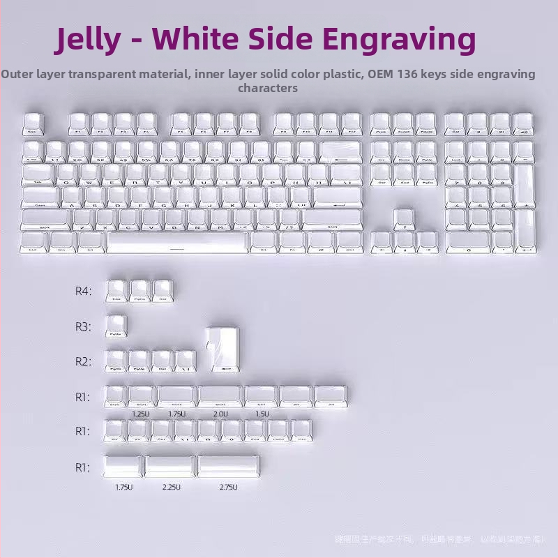 Crystal Jelly sānu gravētus taustiņu vāciņus, ABS materiāls, 136 tausti, universāla saderība, viena gada garantija