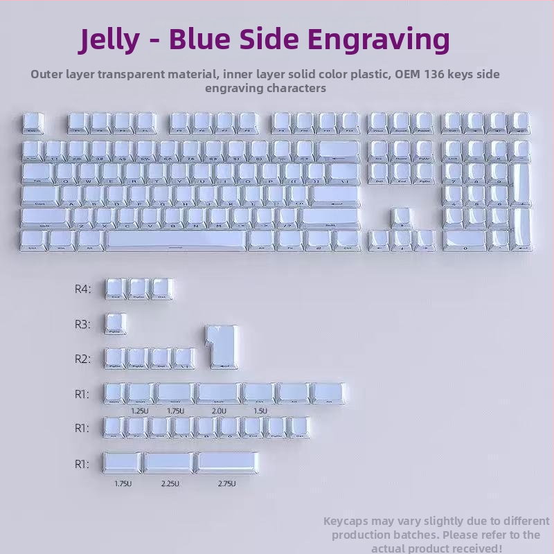 Crystal Jelly sānu gravētus taustiņu vāciņus, ABS materiāls, 136 tausti, universāla saderība, viena gada garantija