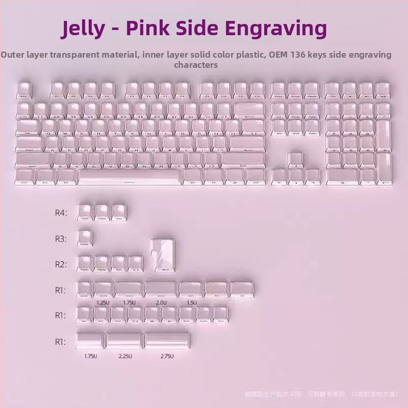 Crystal Jelly sānu gravētus taustiņu vāciņus, ABS materiāls, 136 tausti, universāla saderība, viena gada garantija