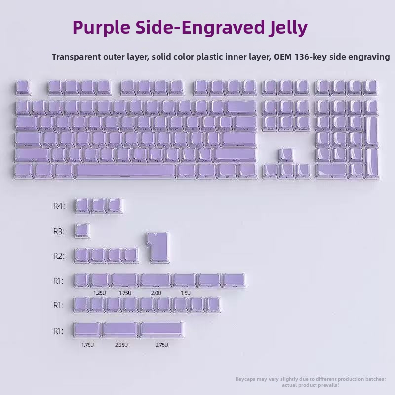 Crystal Jelly sānu gravētus taustiņu vāciņus, ABS materiāls, 136 tausti, universāla saderība, viena gada garantija
