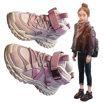 Lányok téli sportcipő fleece bélés – elöl fűzővel, mikroszálas bőr felsőrész, EVA talp, vízálló