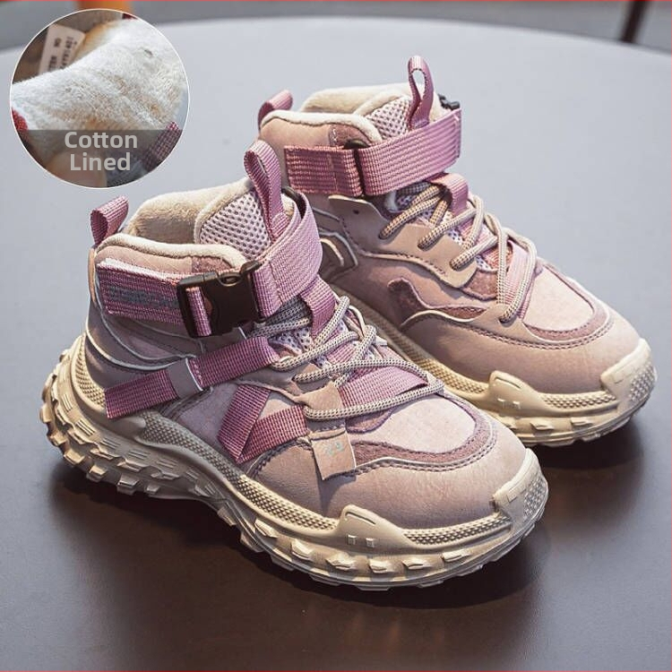 Lányok téli sportcipő fleece bélés – elöl fűzővel, mikroszálas bőr felsőrész, EVA talp, vízálló