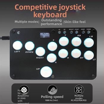 Hitbox gaming klávesnica s 16 klávesami, káblové USB pripojenie, červené osi mechanické spínače, RGB podsvietenie, univerzálna kompatibilita PS5/PS4/Switch/PC/Android