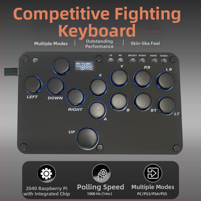 Hitbox gaming klávesnica s 16 klávesami, káblové USB pripojenie, červené osi mechanické spínače, RGB podsvietenie, univerzálna kompatibilita PS5/PS4/Switch/PC/Android