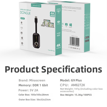 HDMI-s kimenetű vezeték nélküli képernyővetítés dongle, 1920x1080, AM8272 processzor, G9P modell, 5G WiFi