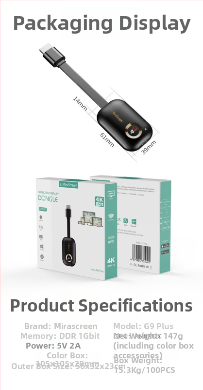 HDMI-s kimenetű vezeték nélküli képernyővetítés dongle, 1920x1080, AM8272 processzor, G9P modell, 5G WiFi