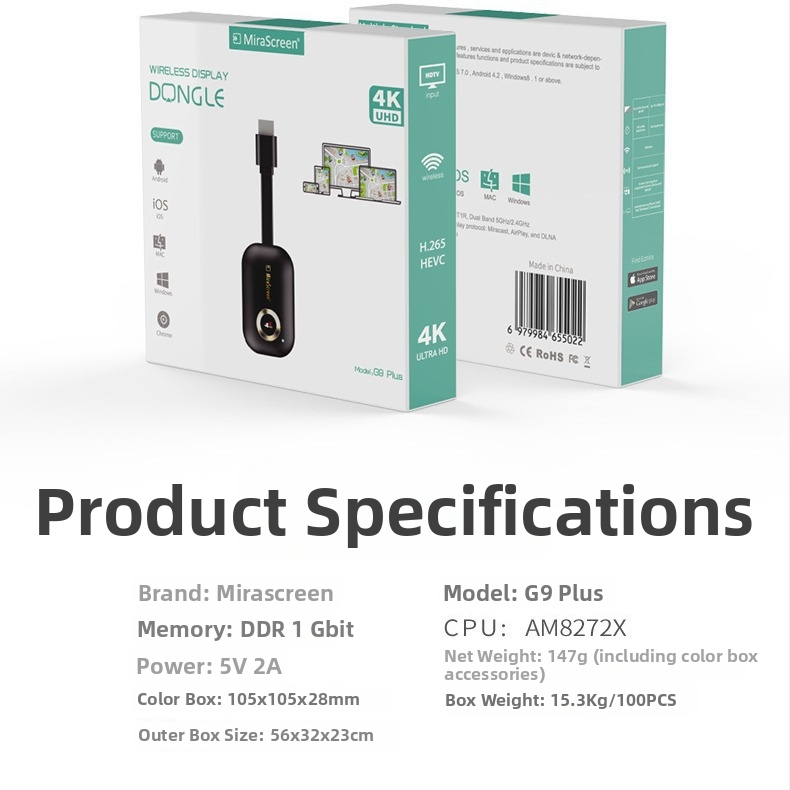 HDMI-s kimenetű vezeték nélküli képernyővetítés dongle, 1920x1080, AM8272 processzor, G9P modell, 5G WiFi