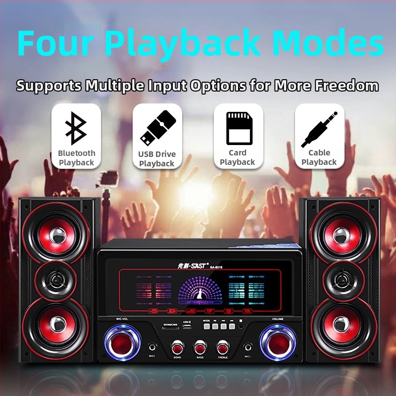 Xianke 8016 2.1 kanālu koka galda skaņu sistēma ar USB, MP3 atskaņošana, maksimālā jauda 60W