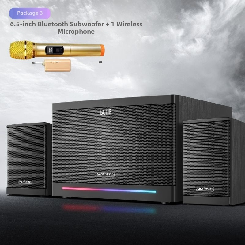 Xianke A18 datoru skaņas sistēma 2.1 kanālu ar Bluetooth, koka korpuss, USB MP3 atskaņošana, maksimālā jauda 60W