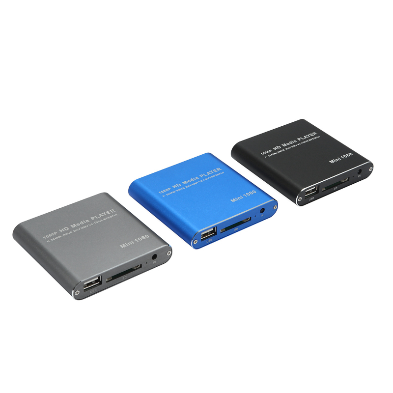 Mini player multimedia 1080p Full HD cu suport USB HDD și card SD/MMC — ieșire HDMI, 1920x1080, procesor F10, 128MB memorie, formate video MPEG/RMVB/MP4/MKV; audio MP3/WMA/FLAC
