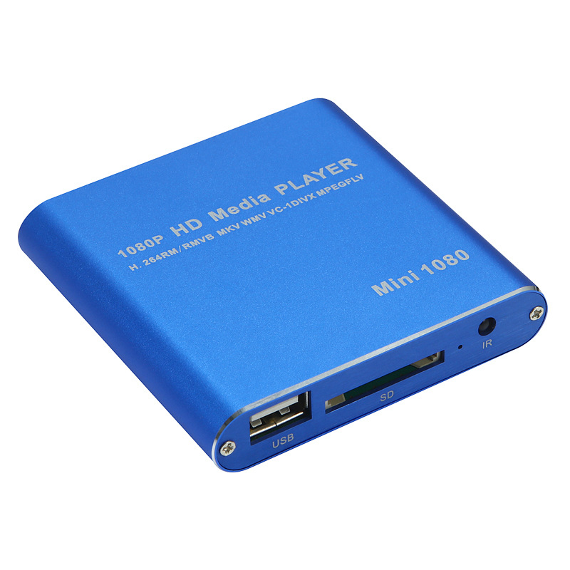 Mini player multimedia 1080p Full HD cu suport USB HDD și card SD/MMC — ieșire HDMI, 1920x1080, procesor F10, 128MB memorie, formate video MPEG/RMVB/MP4/MKV; audio MP3/WMA/FLAC
