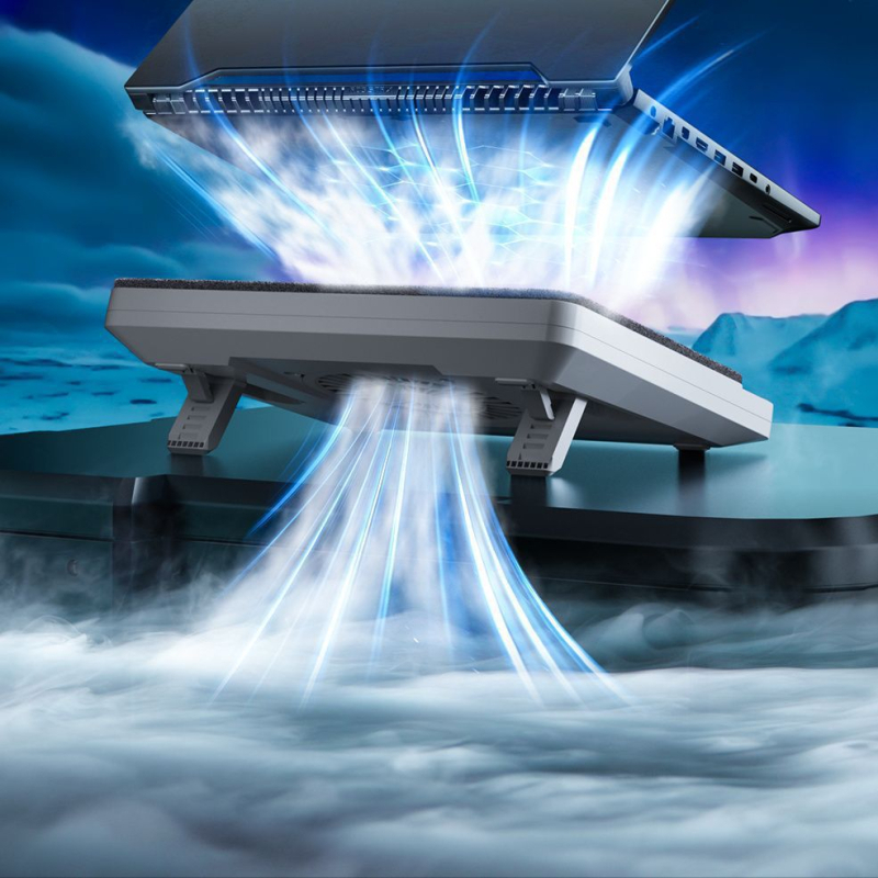 Nešiojamojo kompiuterio aušintuvo su oro aušintuvu ir tyliais ventiliatoriais – žaidimų nešiojamiems aušintuvo stovas