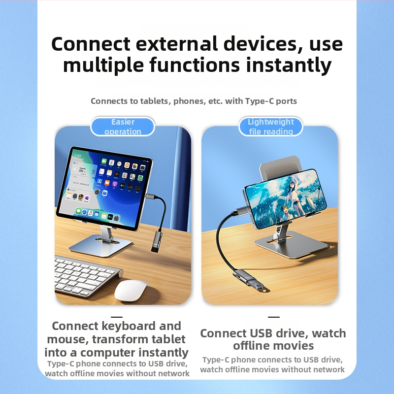 Xuntong 181B USB-C OTG adaptér USB 2.0, PD nabíjanie, USB-A výstup, pre myš, USB disk a čítač kariet