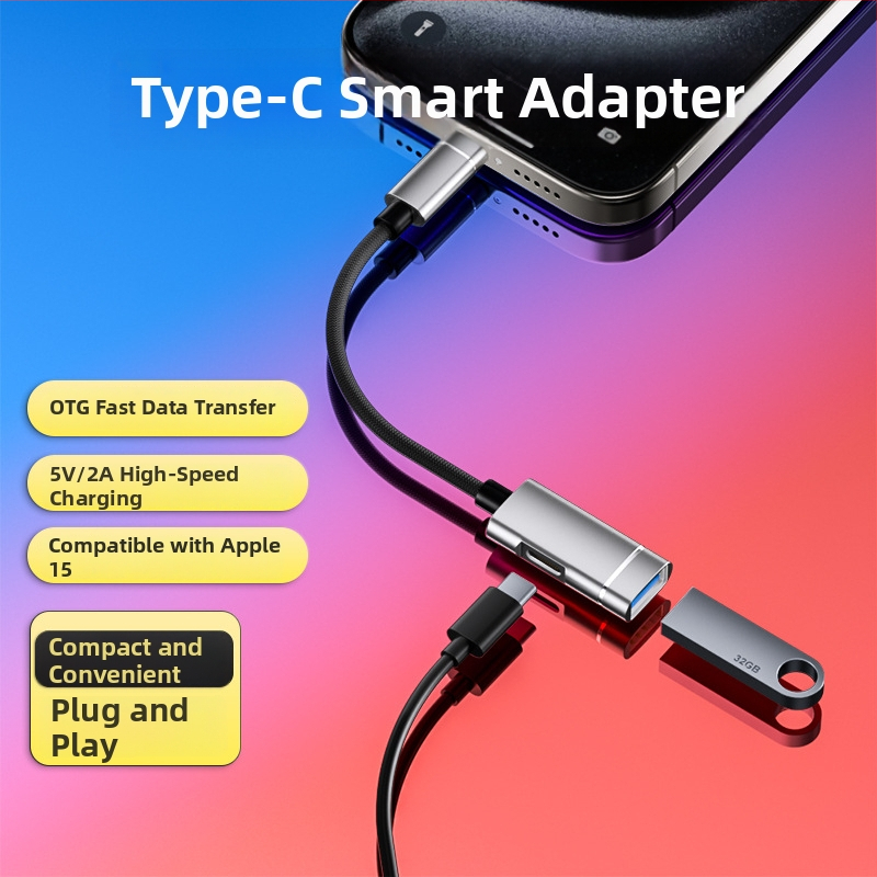Xuntong 181B USB-C OTG adaptér USB 2.0, PD nabíjanie, USB-A výstup, pre myš, USB disk a čítač kariet